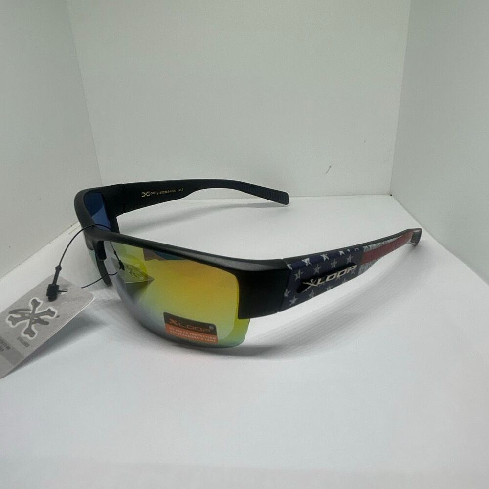 X-Loop Mirrored Patriotic Sport Sunglasses UV400 Protection Wrap Style